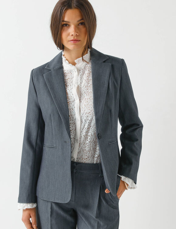 Veste blazer fluide, manches longues (gris chiné)