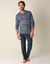 Pyjama long col V manches longues coton adouci (bleu grisé / marine)