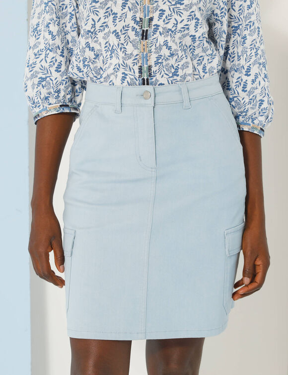 Jupe cargo, twill stretch (bleu ciel)