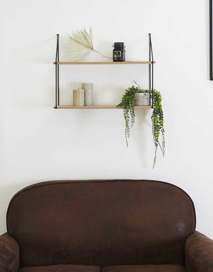 Etagère style industriel métal et bois – 2 tablettes (noir/bois)