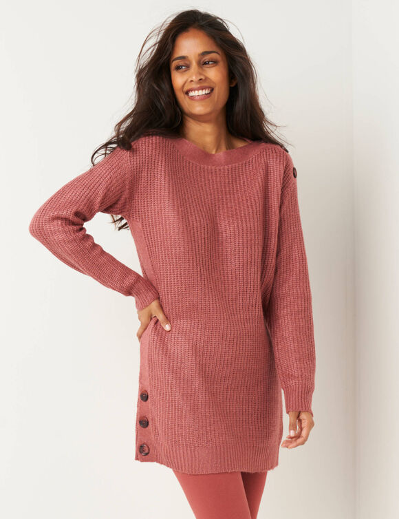 Pull tunique boutonné, toucher doux (terracotta)