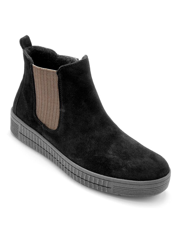 Boots compensées grande largeur en cuir femme - noir (noir) Boots compensées grande largeur en cuir femme - noir (noir)