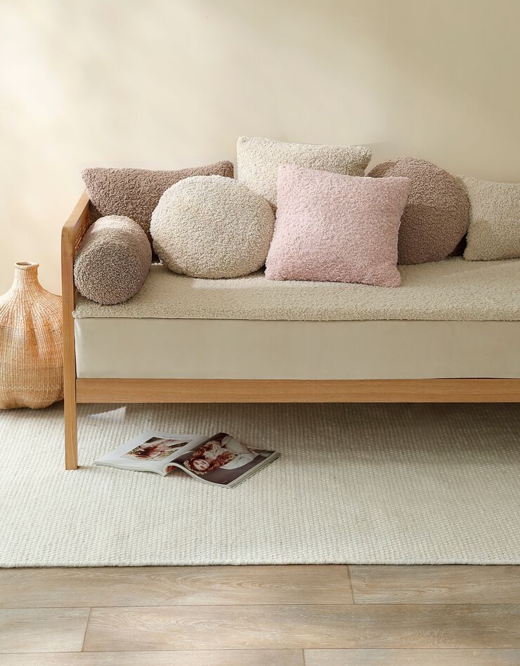 Coussin cylindrique en bouclette sherpa moutonnée (taupe)
