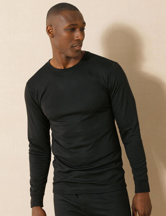T-shirt sous-vêtement homme col rond manches longues chaleur intense - lot de 2 (noir)
