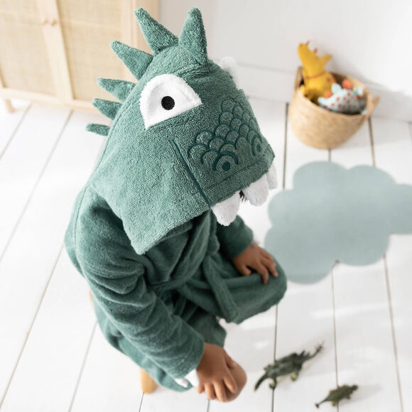 Peignoir de bain déguisement enfant dinosaure éponge coton - 340g/m² (eucalyptus)