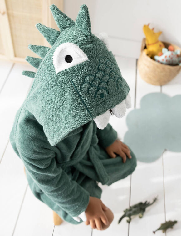 Peignoir de bain déguisement enfant dinosaure éponge coton - 340g/m² (eucalyptus)
