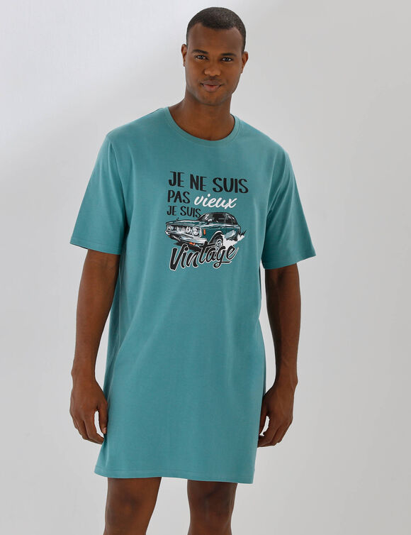 Maxi T-shirt pyjama imprim&eacute; "vintage" (bleu vert)