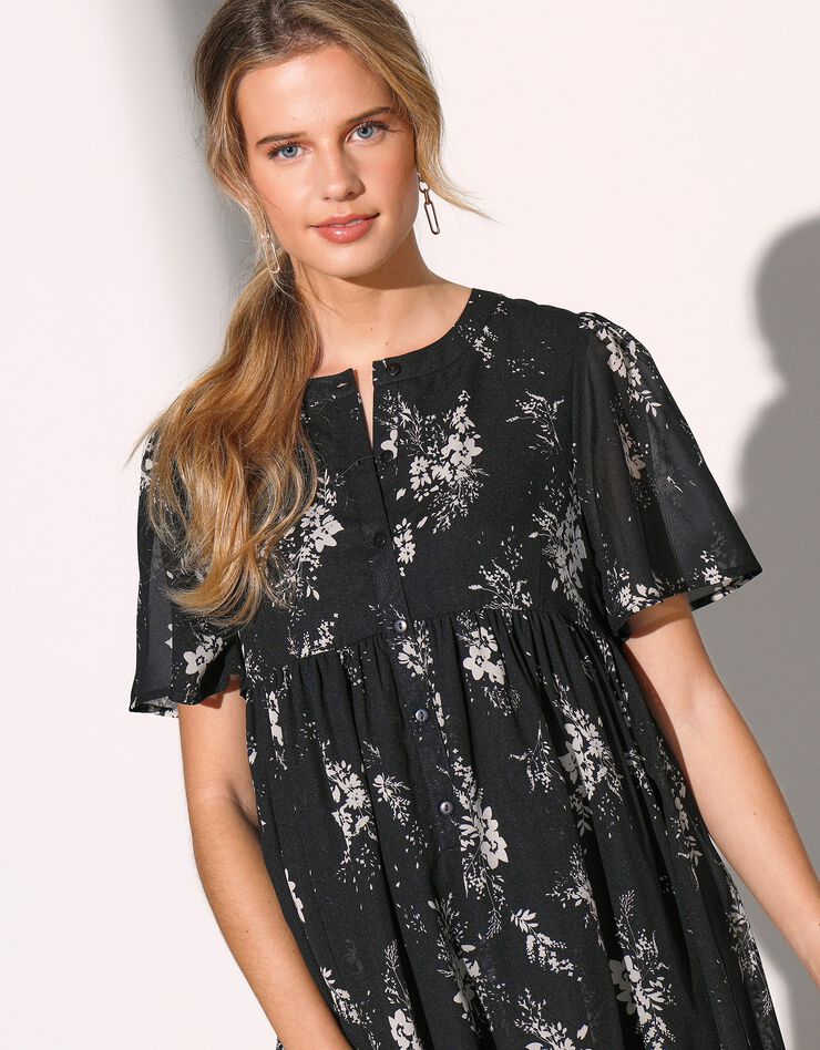 Robe évasée imprimée, voile (noir / écru)