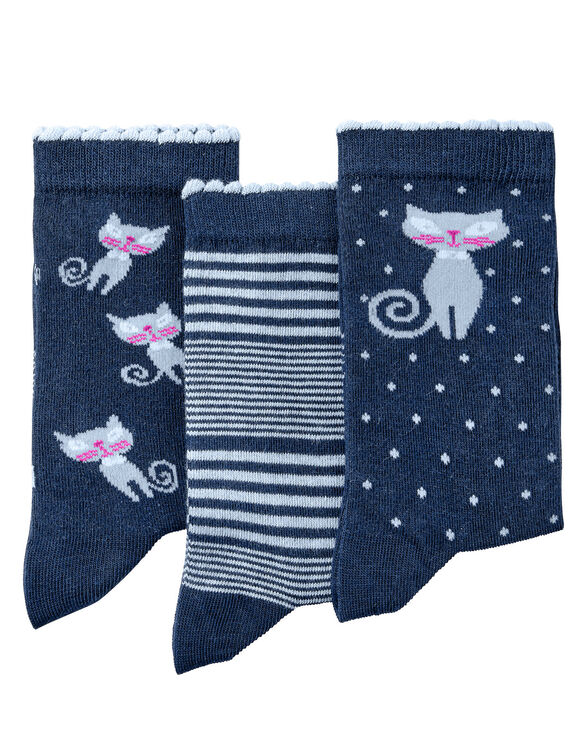 Chaussette fantaisie - lot de 3 paires (bleu)