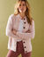 Cardigan boutonné maille poilue fantaisie (rose poudré)