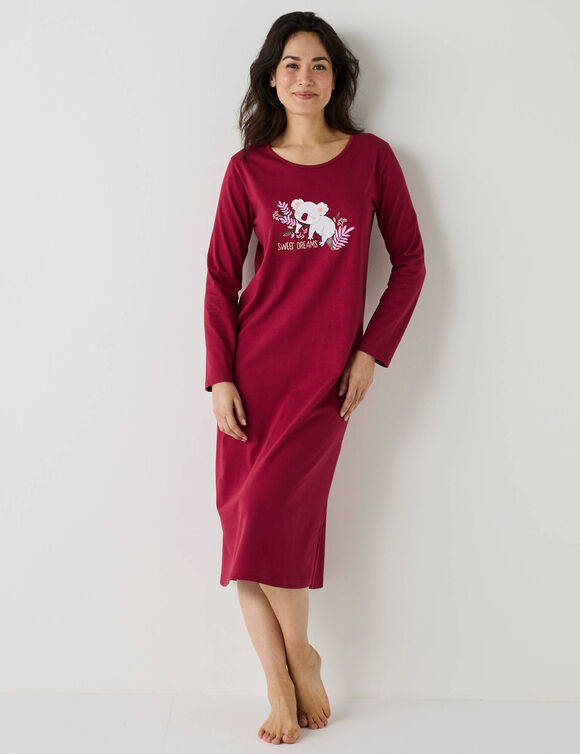 Chemise de nuit longue longues motif &laquo;koala&raquo; (cerise)