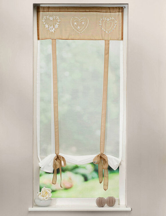 Store broderies motifs coeurs finition passe-tringle (sable / écru)