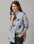 Chemise longue oversize en coton, rayures et imprimé (bleu / blanc)