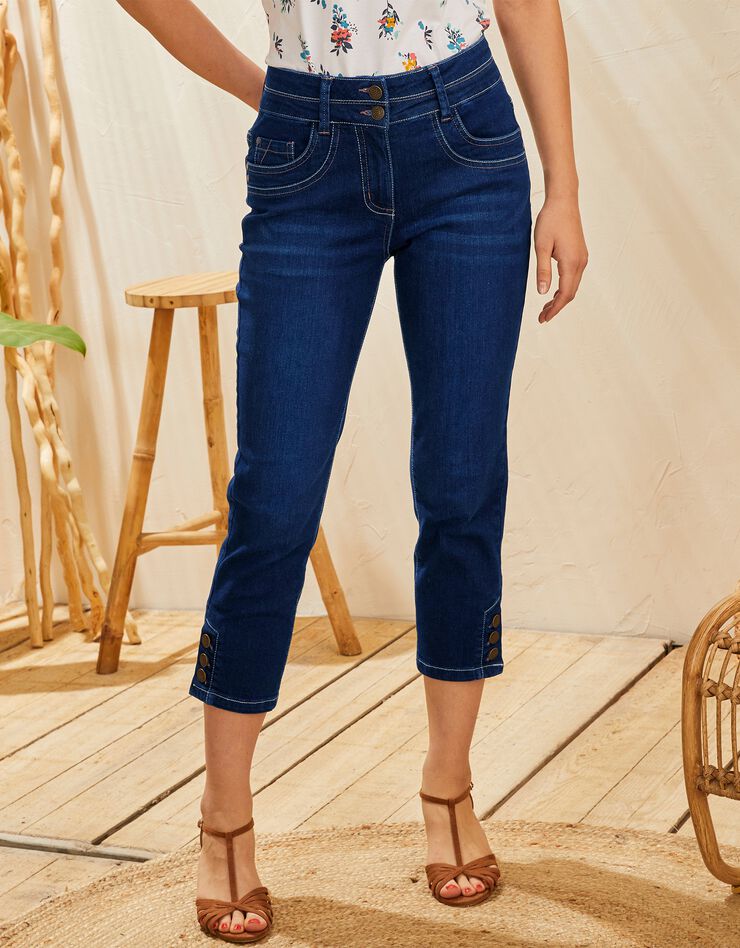 Pantacourt boutonné coupe fuselée, jean stretch (dark blue) Pantacourt boutonné coupe fuselée, jean stretch (dark blue)