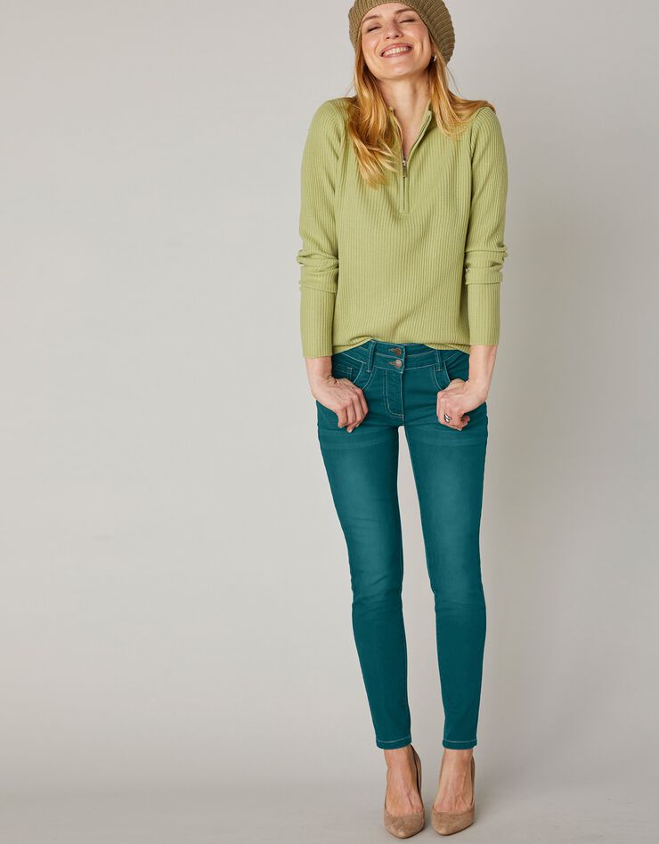 Jean 7/8ème fuselé couleur stretch (émeraude)
