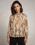 Blouse volant&eacute;e manches blousantes, voile imprim&eacute; python (beige)