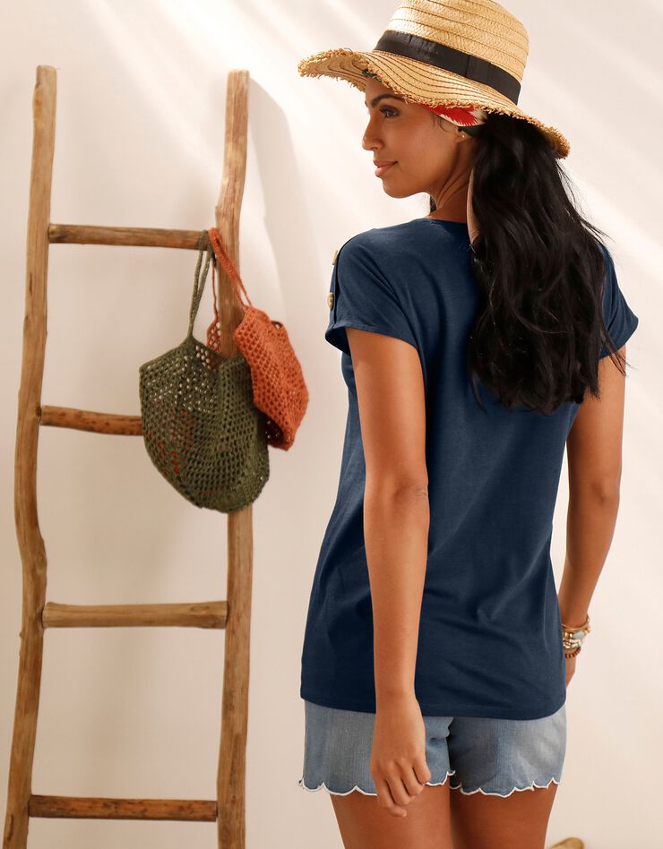 Tee-shirt boutonné uni (marine) Tee-shirt boutonné uni (marine)