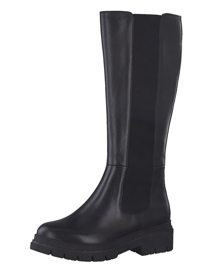 Bottes hautes cuir chunky - semelle crantée (noir) Bottes hautes cuir chunky - semelle crantée (noir)