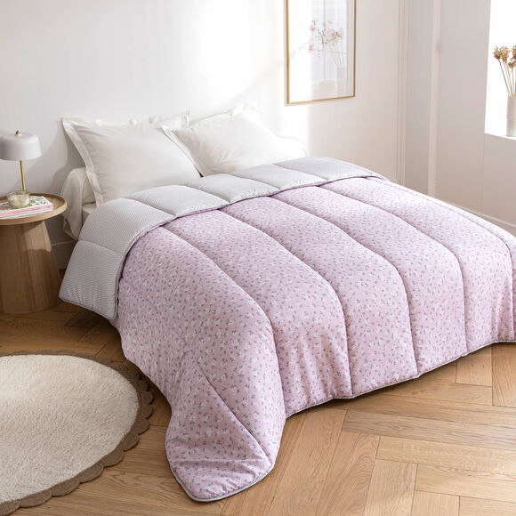 Couette microfibre imprimé Printemps 400 g/m² (parme)