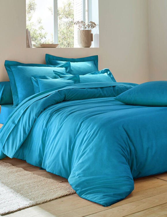 Linge de lit uni coton (bleu prusse)