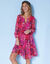 Robe col fendu imprimée, voile (violine / marine)