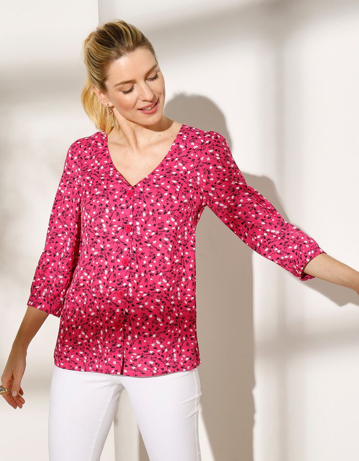 Blouse boutonnée imprimé fleuri (fuchsia) Blouse boutonnée imprimé fleuri (fuchsia)