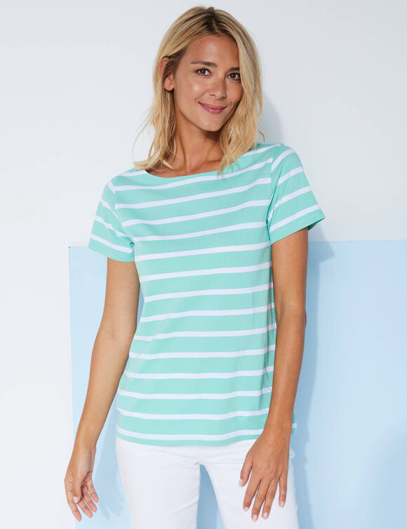 T-shirt marinière manches courtes (vert d'eau / blanc)