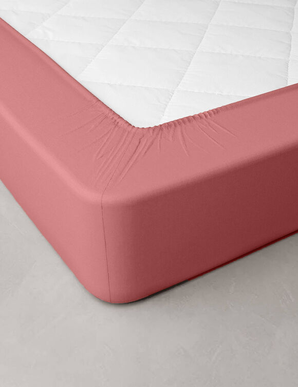 Drap-housse uni percale bonnets 40 cm (bois de rose)
