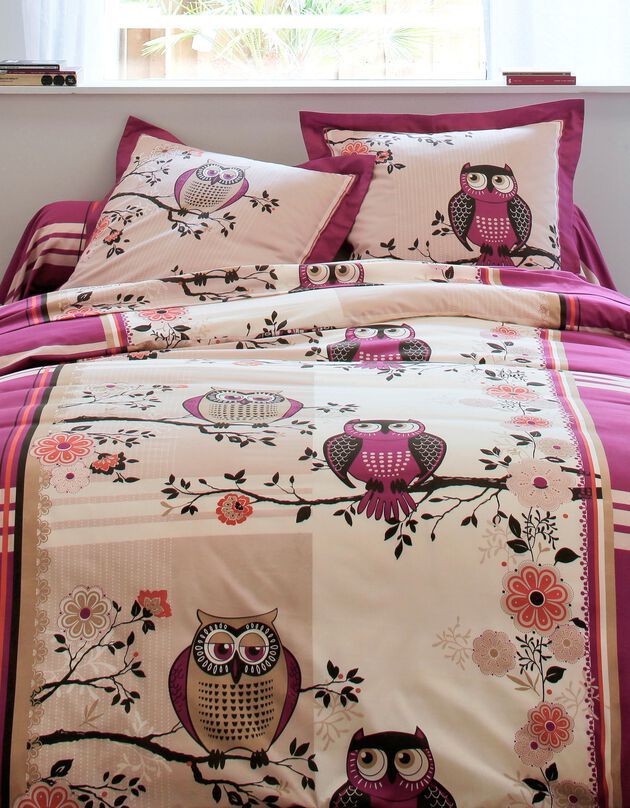 Linge de lit Chouette flanelle (prune)