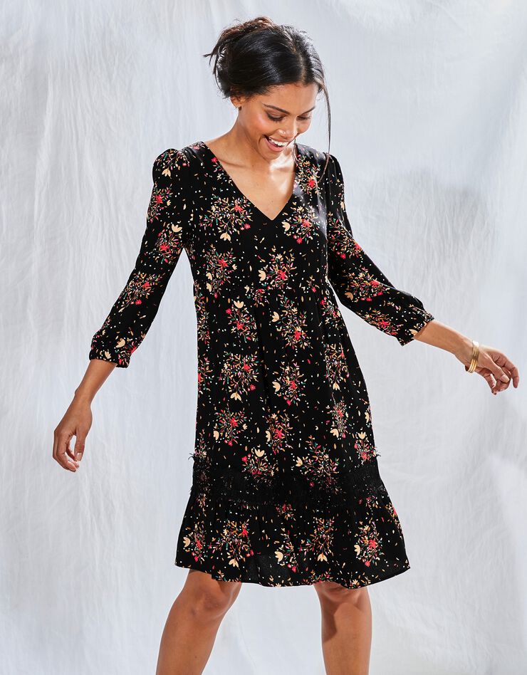 Robe dos lacé imprimée (noir / caramel) Robe dos lacé imprimée (noir / caramel)
