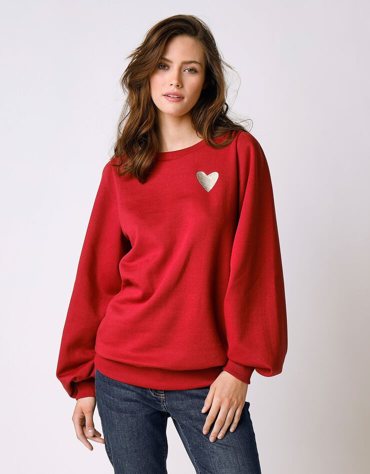Sweat molleton brodé coeur coupe loose (carmin) Sweat molleton brodé coeur coupe loose (carmin)