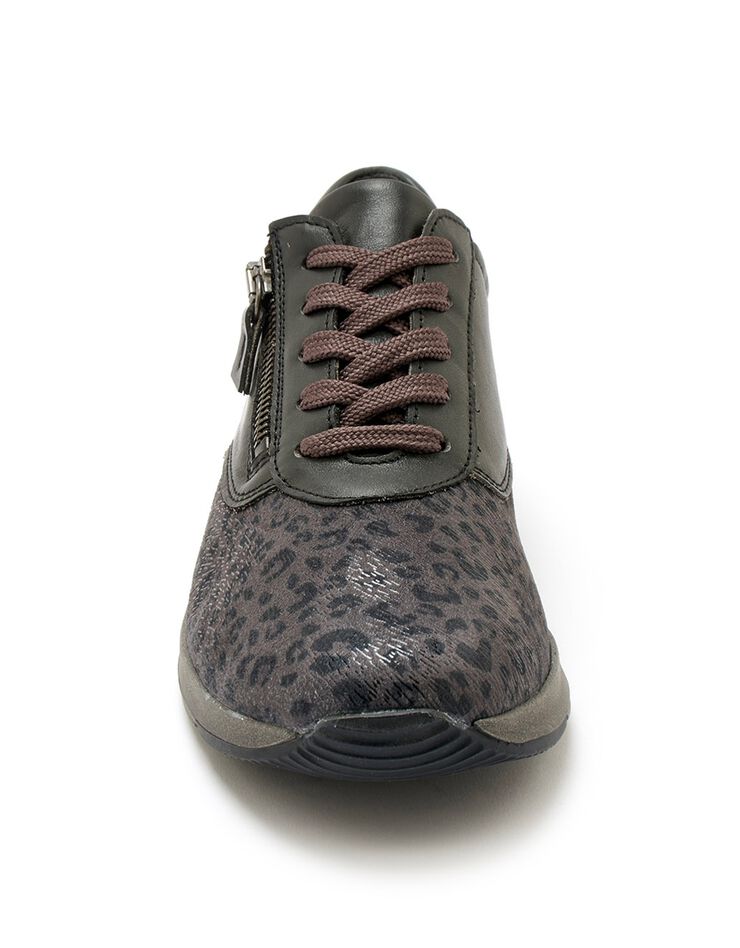 Derbies spécial Hallux valgus en cuir et textile - imprimé léopard (gris)