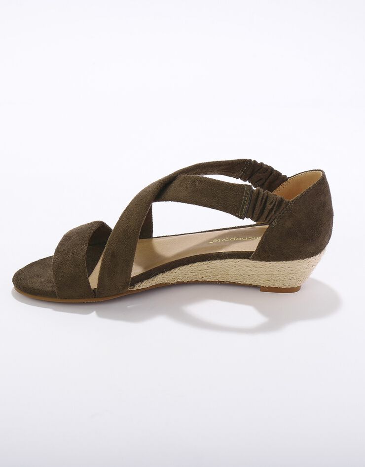 Sandales compensées élastiquées dessus effet suédine (kaki) Sandales compensées élastiquées dessus effet suédine (kaki)