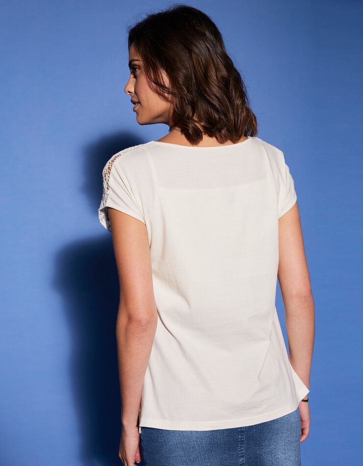 Tee-shirt macramé manches courtes (blanc / bleu) Tee-shirt macramé manches courtes (blanc / bleu)