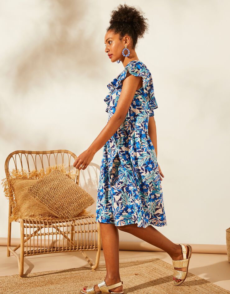 Robe imprimée, one shoulder (beige / bleu) Robe imprimée, one shoulder (beige / bleu)