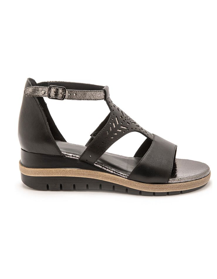 Sandales cuir ajouré pailleté largeur confort (noir) Sandales cuir ajouré pailleté largeur confort (noir)