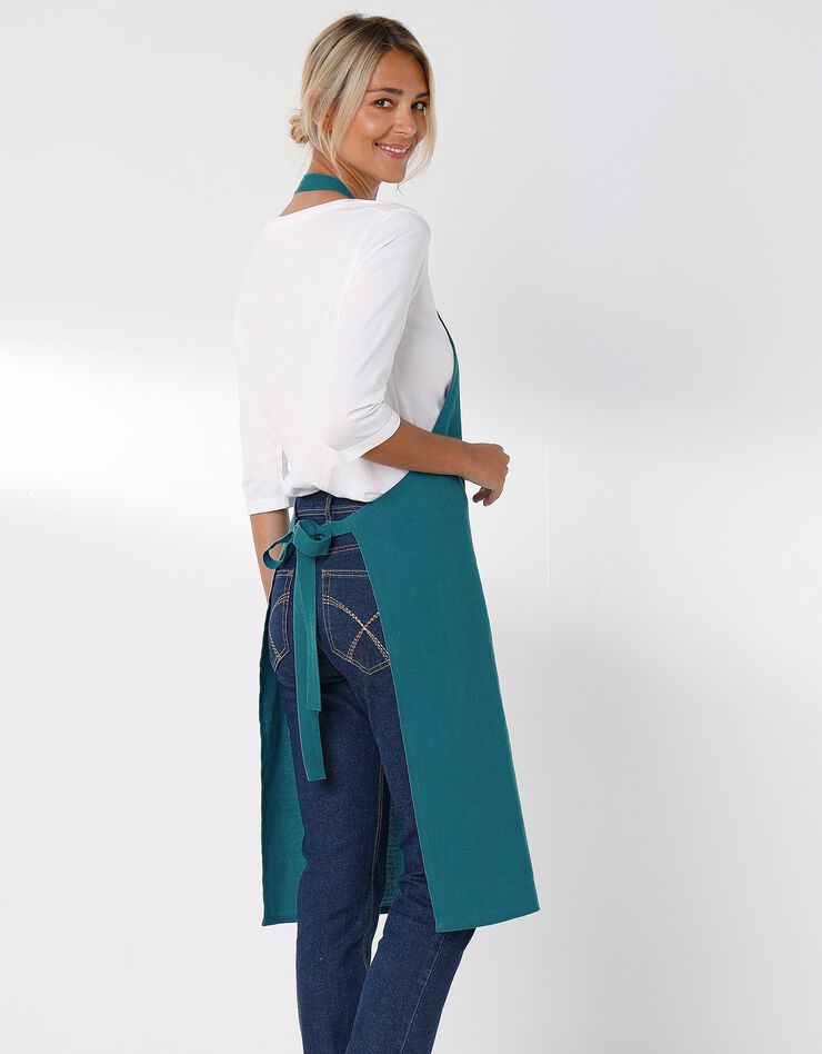 Tablier bavette coton et lin uni personnalisable (bleu) Tablier bavette coton et lin uni personnalisable (bleu)
