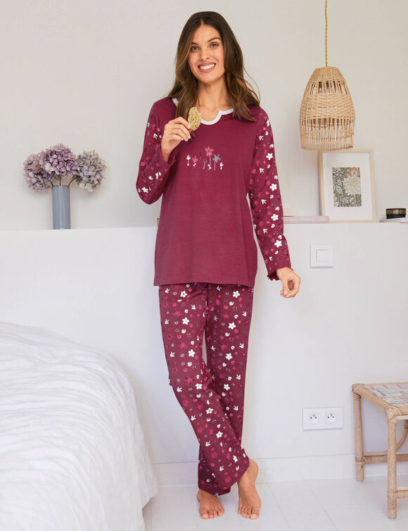 Pyjama pantalon imprimé fleurs - pur coton (cerise)