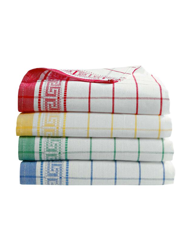 Torchon Mycène coton tissé teint - lots (bleu+vert+rouge+jaune)