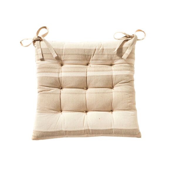 Galette de chaise carr&eacute;e ray&eacute;e - lot de 2 (sable)