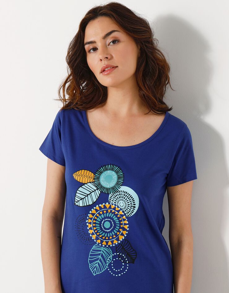 Chemise de nuit courte manches courtes motif "rosaces" (bleu dur) Chemise de nuit courte manches courtes motif "rosaces" (bleu dur)