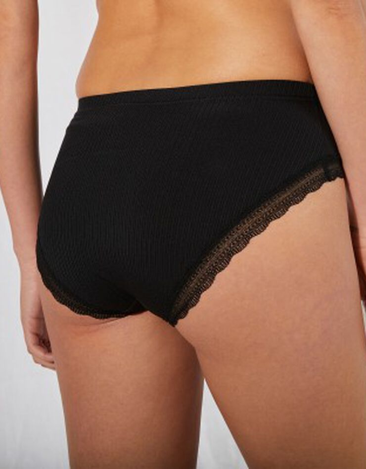 Culotte forme midi maille côtelée et dentelle - Lot de 2 (blanc + noir) Culotte forme midi maille côtelée et dentelle - Lot de 2 (blanc + noir)