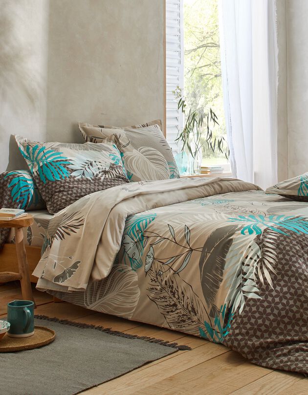 Linge de lit Jane en coton imprimé feuillages (taupe)