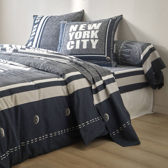 Linge de lit Manhattan en polycoton imprimé New-York (bleu marine)