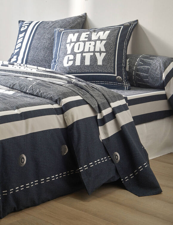Linge de lit Manhattan en polycoton imprimé New-York (bleu marine)