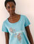 Chemise de nuit courtes manches courtes imprimé message (bleu)