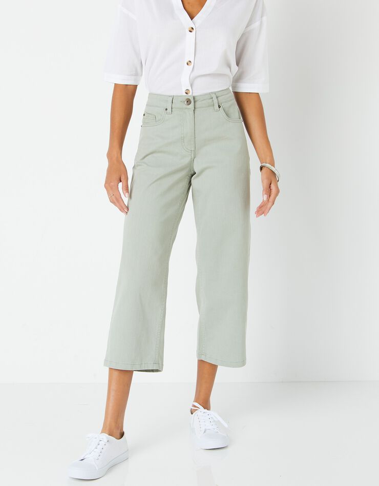 Jean large raccourci coupe stretch couleur, spécial petites (kaki clair) Jean large raccourci coupe stretch couleur, spécial petites (kaki clair)