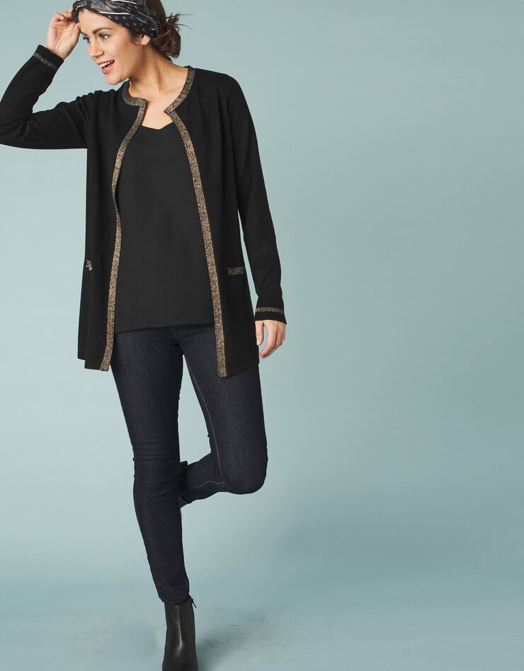 Gilet long toucher cachemire détails brillants (noir) Gilet long toucher cachemire détails brillants (noir)