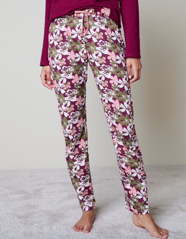 Pantalon pyjama imprimé fleurs (bordeaux / rose)