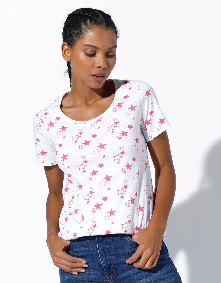 Tee-shirt imprimé étoiles (blanc / rose) Tee-shirt imprimé étoiles (blanc / rose)